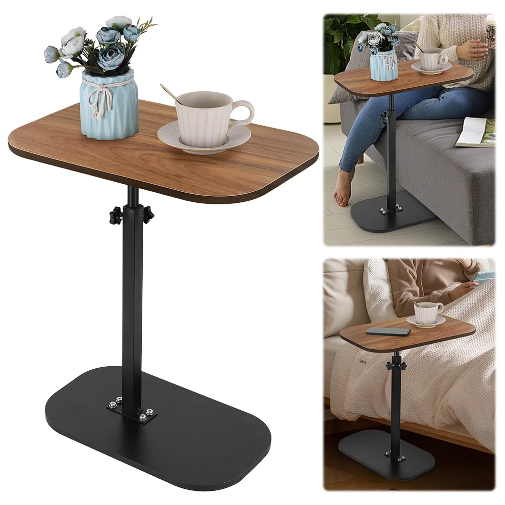 C Shaped Side Table Portable Corner Table for Small Spaces (Walnut Desktop)