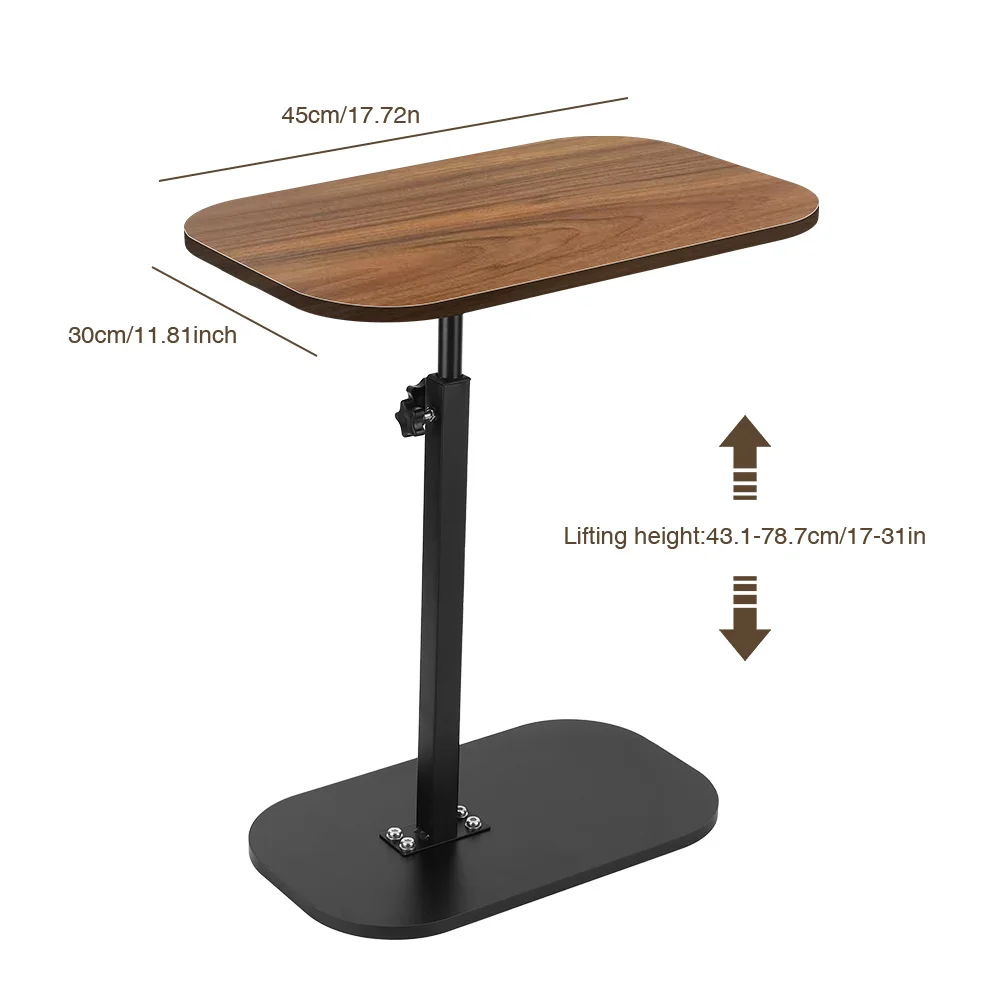 C Shaped Side Table Portable Corner Table for Small Spaces (Walnut Desktop)