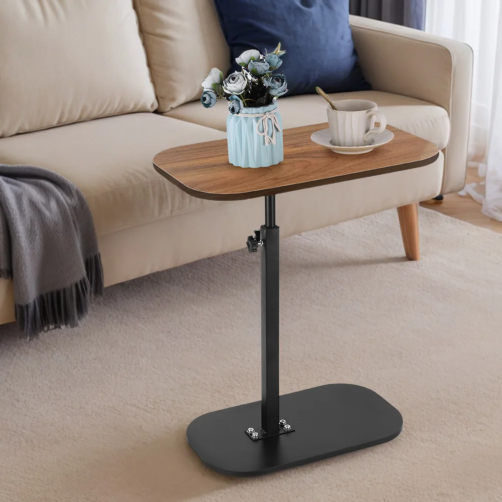 C Shaped Side Table Portable Corner Table for Small Spaces (Walnut Desktop)