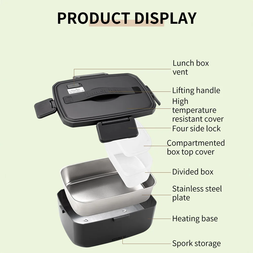 New Electric Lunch Box Portable With Thermal Bag 2L No Added Water Food Heater Box Bento Warmer for Travel Car Truck Home Office