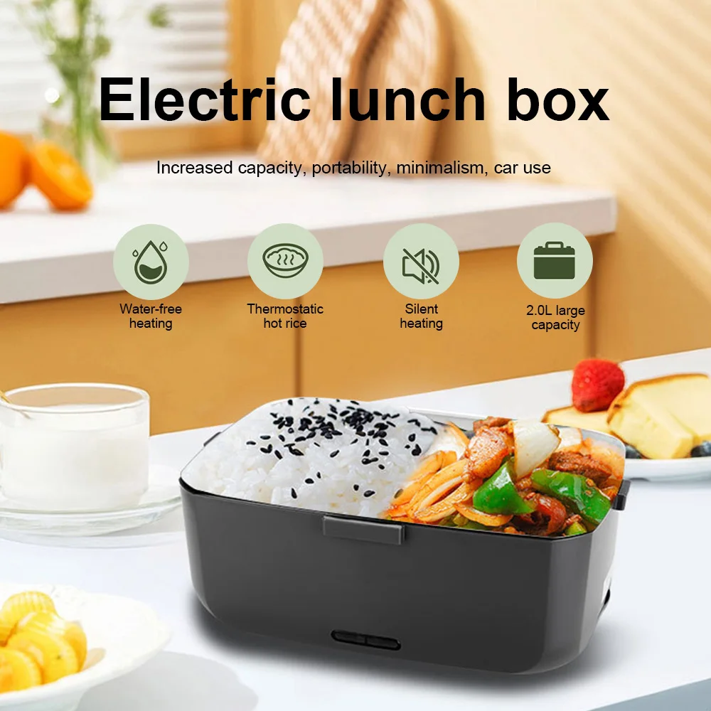 New Electric Lunch Box Portable With Thermal Bag 2L No Added Water Food Heater Box Bento Warmer for Travel Car Truck Home Office