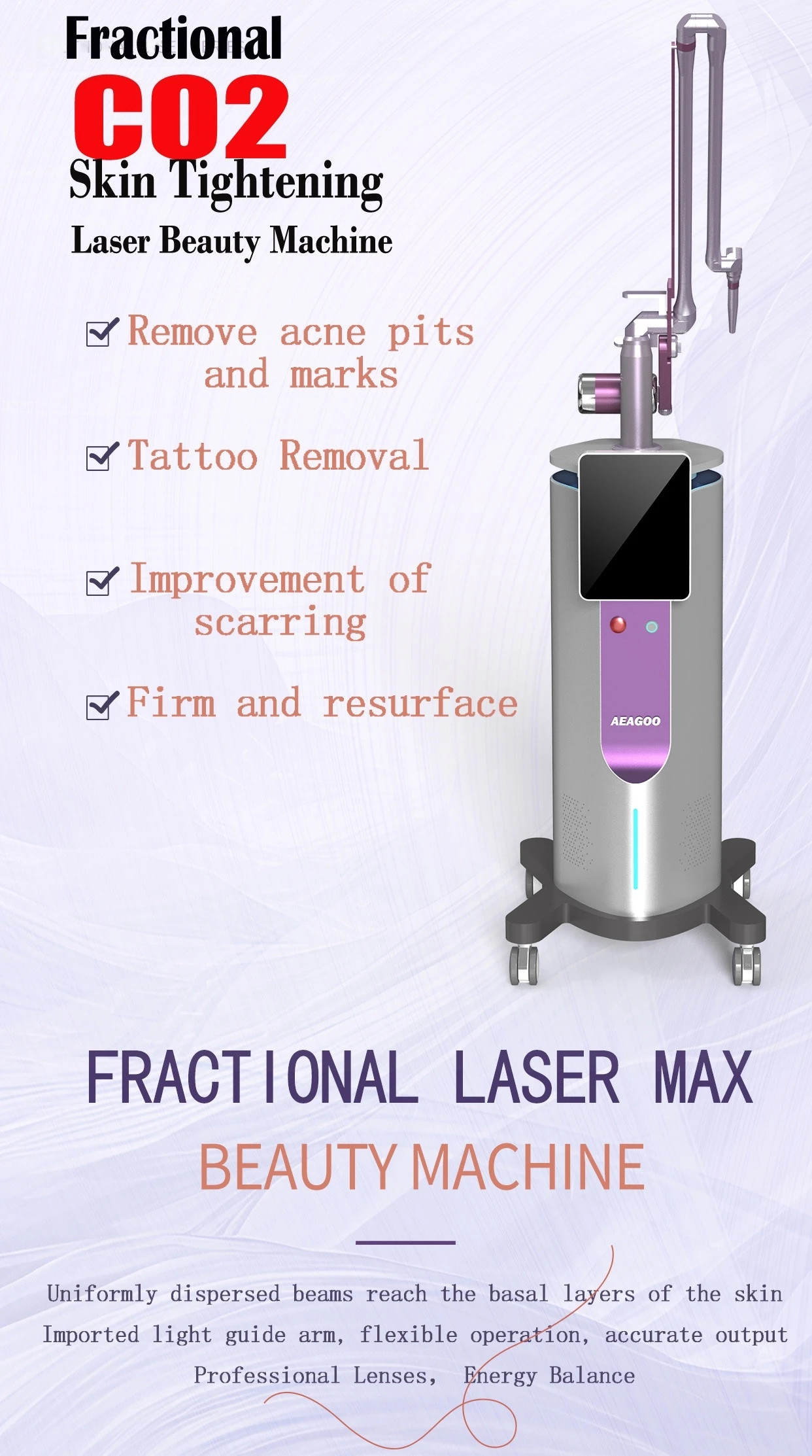 2026 Fractional CO2 Laser Machine 10600nm Professional CO2 Laser Beauty Machine for Scar Removal Skin Tightening Acne Treatment