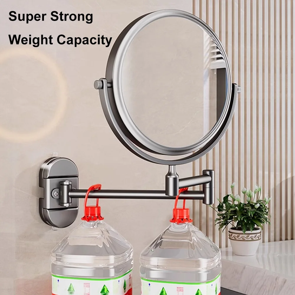 8 inch Wall Folding Mounted Makeup Mirror Double Side 3X No Drilling Adjustable Vanity Mirror for Bathroom & Bedroom