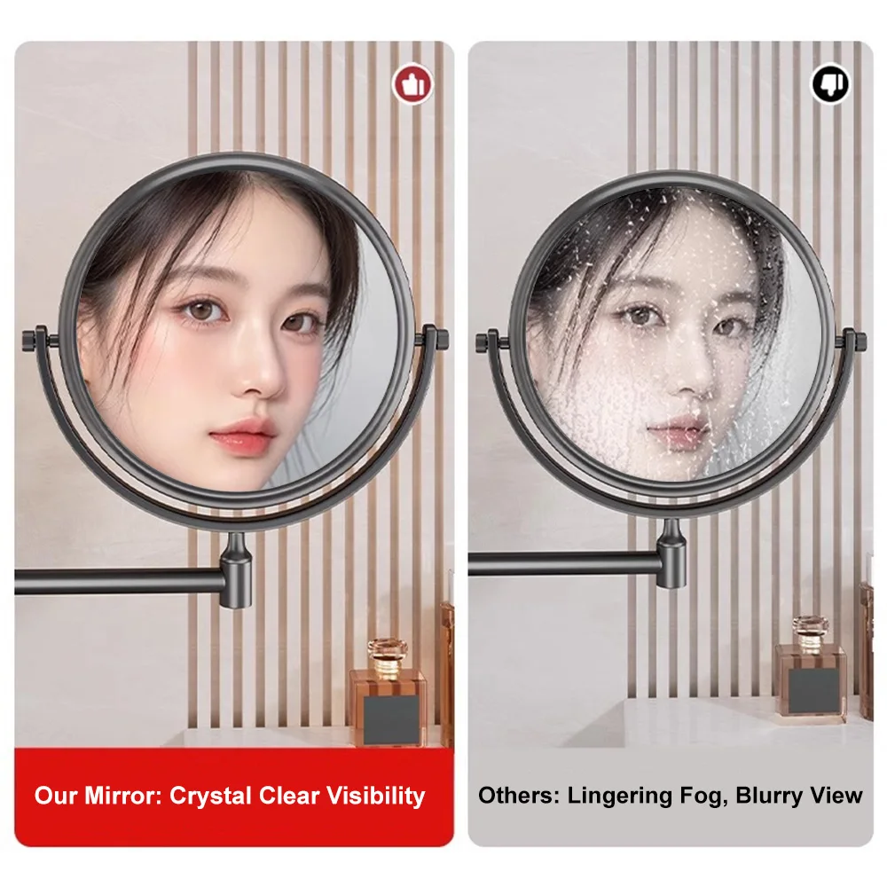 8 inch Wall Folding Mounted Makeup Mirror Double Side 3X No Drilling Adjustable Vanity Mirror for Bathroom & Bedroom