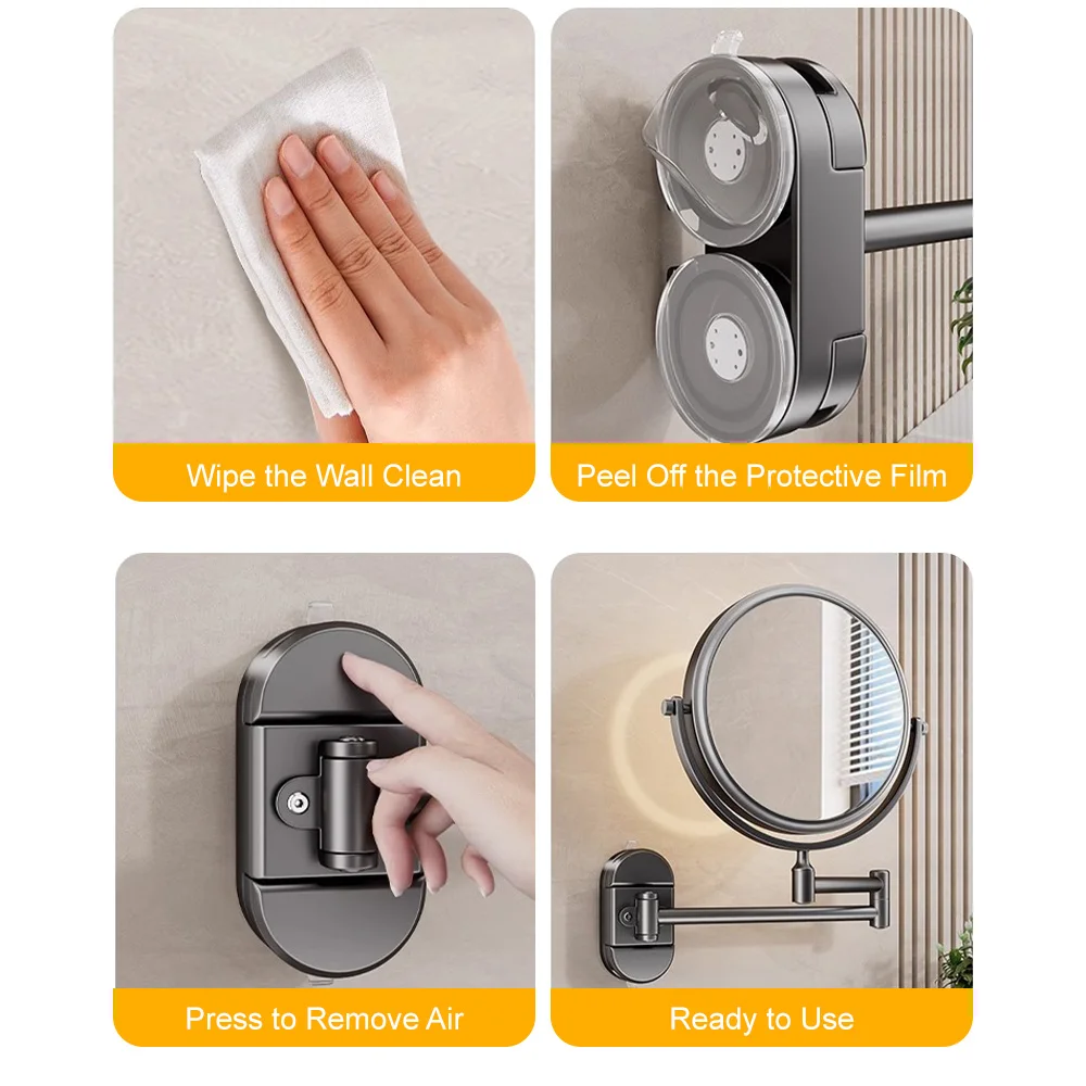 8 inch Wall Folding Mounted Makeup Mirror Double Side 3X No Drilling Adjustable Vanity Mirror for Bathroom & Bedroom