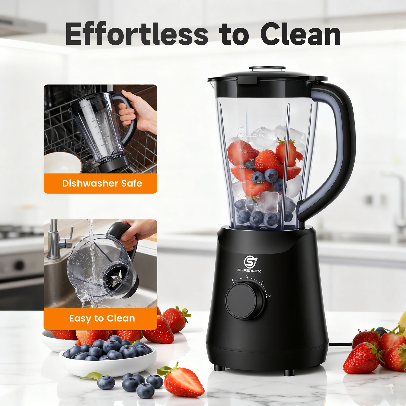 SUPERLEX 500W 2 in 1 Blender With 1.5L Glass Jar Powerful Performance 2 Speeds With Chopping Kneading Grinding Blender Fruit Mix