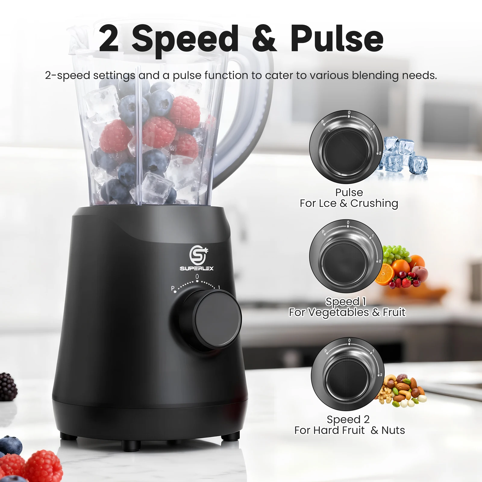 SUPERLEX 500W 2 in 1 Blender With 1.5L Glass Jar Powerful Performance 2 Speeds With Chopping Kneading Grinding Blender Fruit Mix