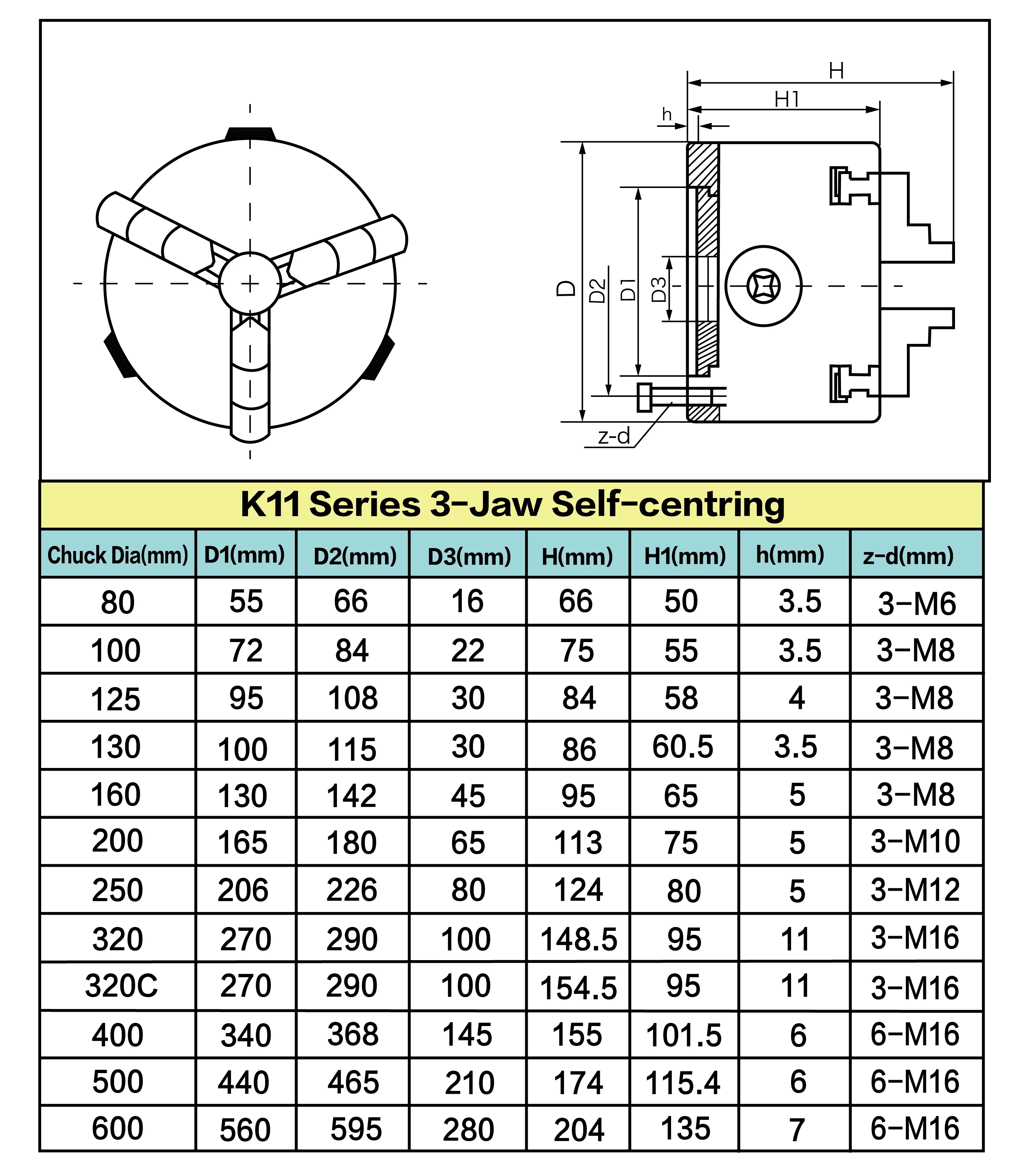 3 Jaw 4 Jaws CNC Lathe Chuck Self-Centering K11 80mm 100mm K12-100mm Manual Chuck Tool