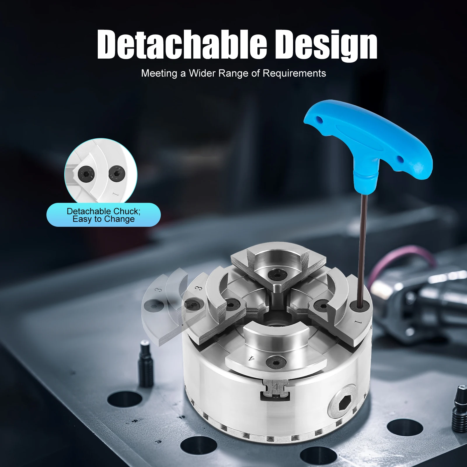 Wood Lathe Chuck 4-Jaw 3.78" Diameter Turning Machine Accessories Self-Centering Tool with Wrenches Screw for Woodworking