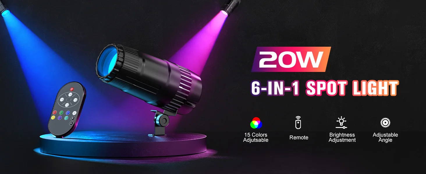 Leleght 4Pcs 20W Pinspot Lights With Remote Control RGBW LED Beam Spotlight Dimmable Disco Stage Lights For Wedding Party Club