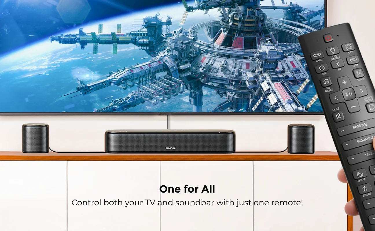 ULTIMEA Aura A60 7.1ch Sound Bar with Dolby Atmos Surround Sound System for TV with 4 Black Surround Speakers for Home Theater