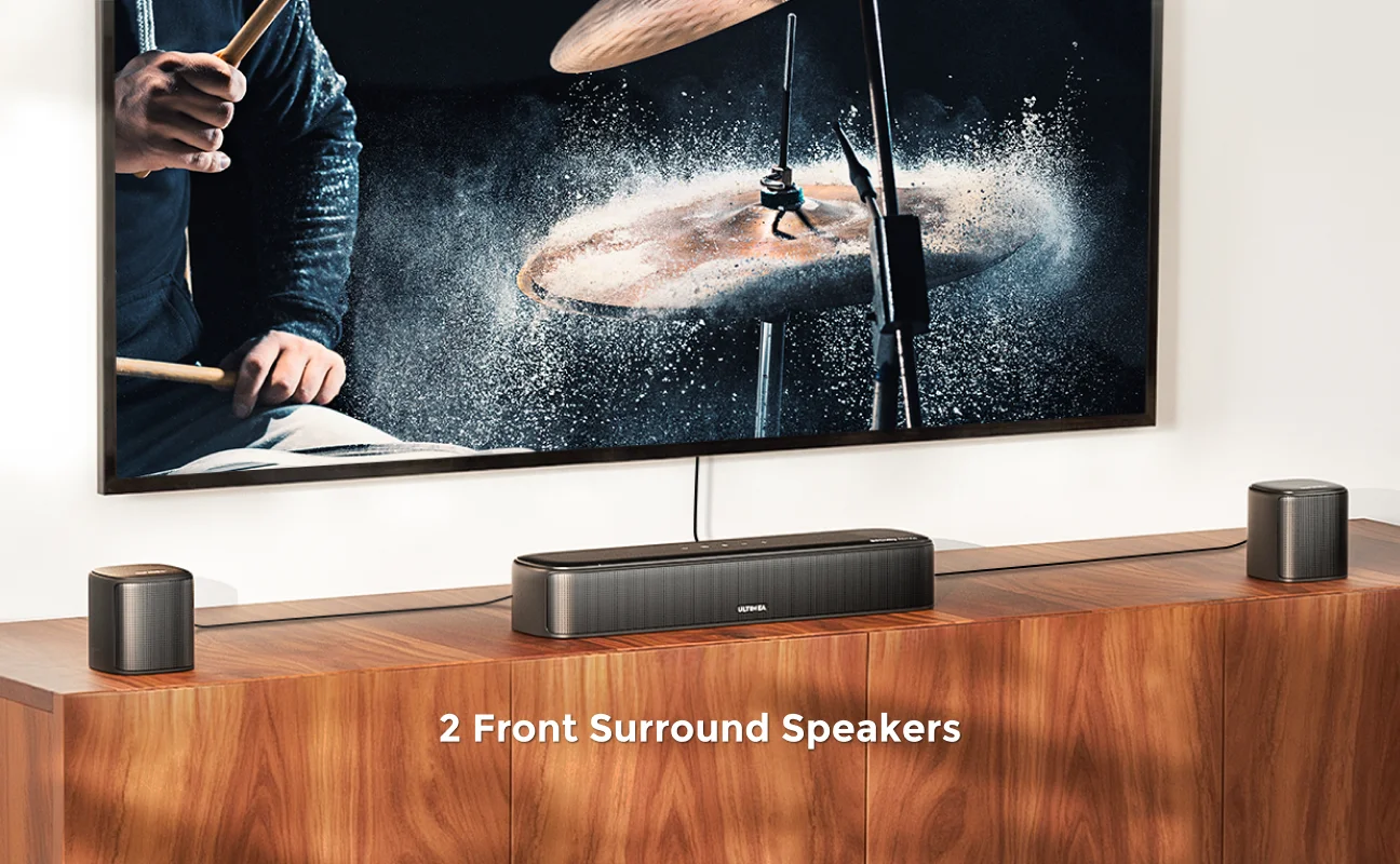 ULTIMEA Aura A60 7.1ch Sound Bar with Dolby Atmos Surround Sound System for TV with 4 Black Surround Speakers for Home Theater