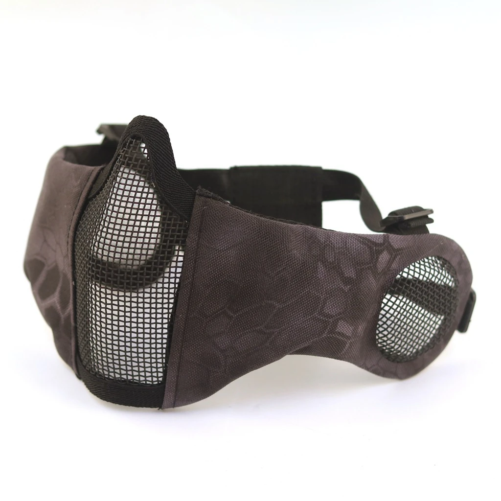 Tactical Airsoft Mask Half Face Paintball Shooting CS Foldable Steel Mesh Mask With Ear Protection Militar Hunting Cosplay Mask