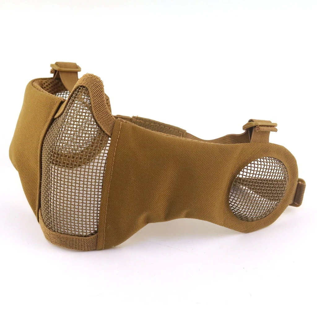 Tactical Airsoft Mask Half Face Paintball Shooting CS Foldable Steel Mesh Mask With Ear Protection Militar Hunting Cosplay Mask