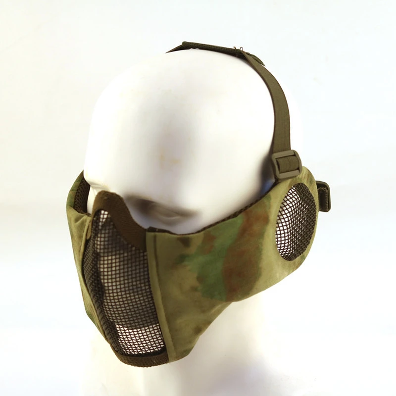 Tactical Airsoft Mask Half Face Paintball Shooting CS Foldable Steel Mesh Mask With Ear Protection Militar Hunting Cosplay Mask