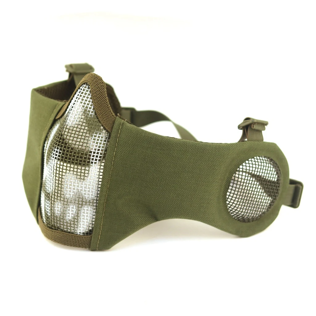 Tactical Airsoft Mask Half Face Paintball Shooting CS Foldable Steel Mesh Mask With Ear Protection Militar Hunting Cosplay Mask