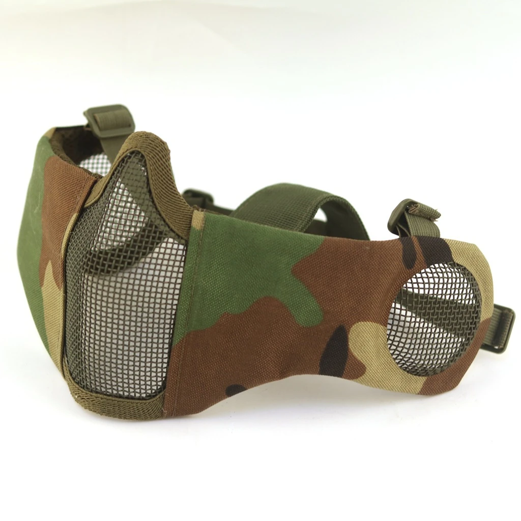 Tactical Airsoft Mask Half Face Paintball Shooting CS Foldable Steel Mesh Mask With Ear Protection Militar Hunting Cosplay Mask