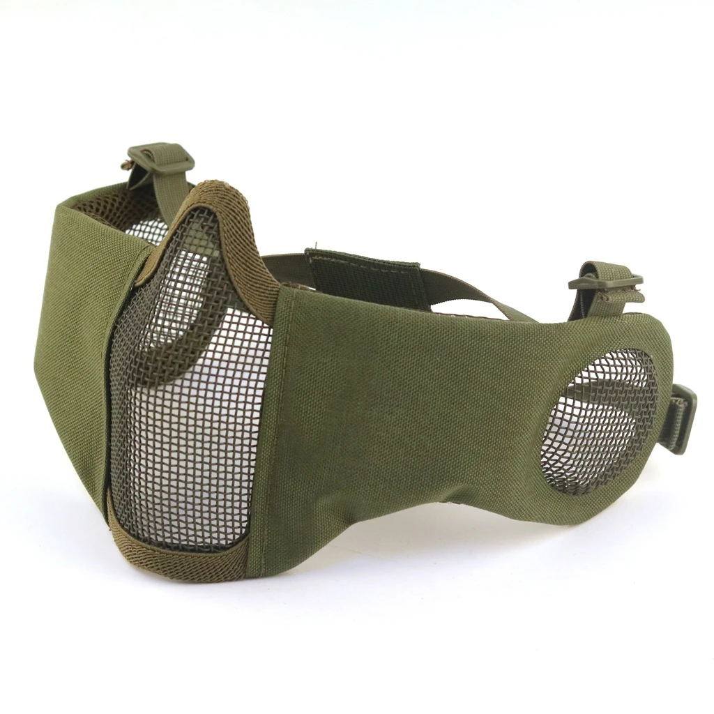 Tactical Airsoft Mask Half Face Paintball Shooting CS Foldable Steel Mesh Mask With Ear Protection Militar Hunting Cosplay Mask