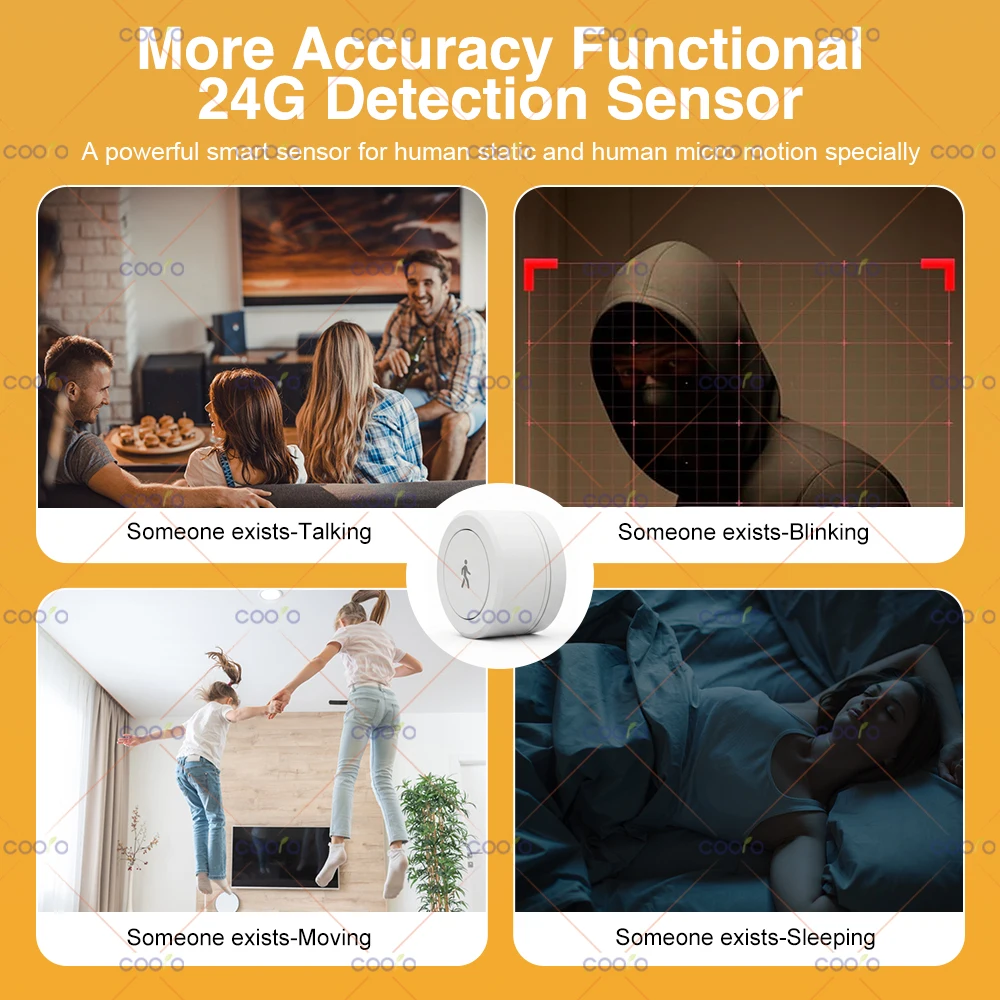 Tuya ZigBee 24G MmWave Radar Human Presence Detector MINI Occupancy Motion Sensor with Magnetic Plate for Smart Life Need Hub