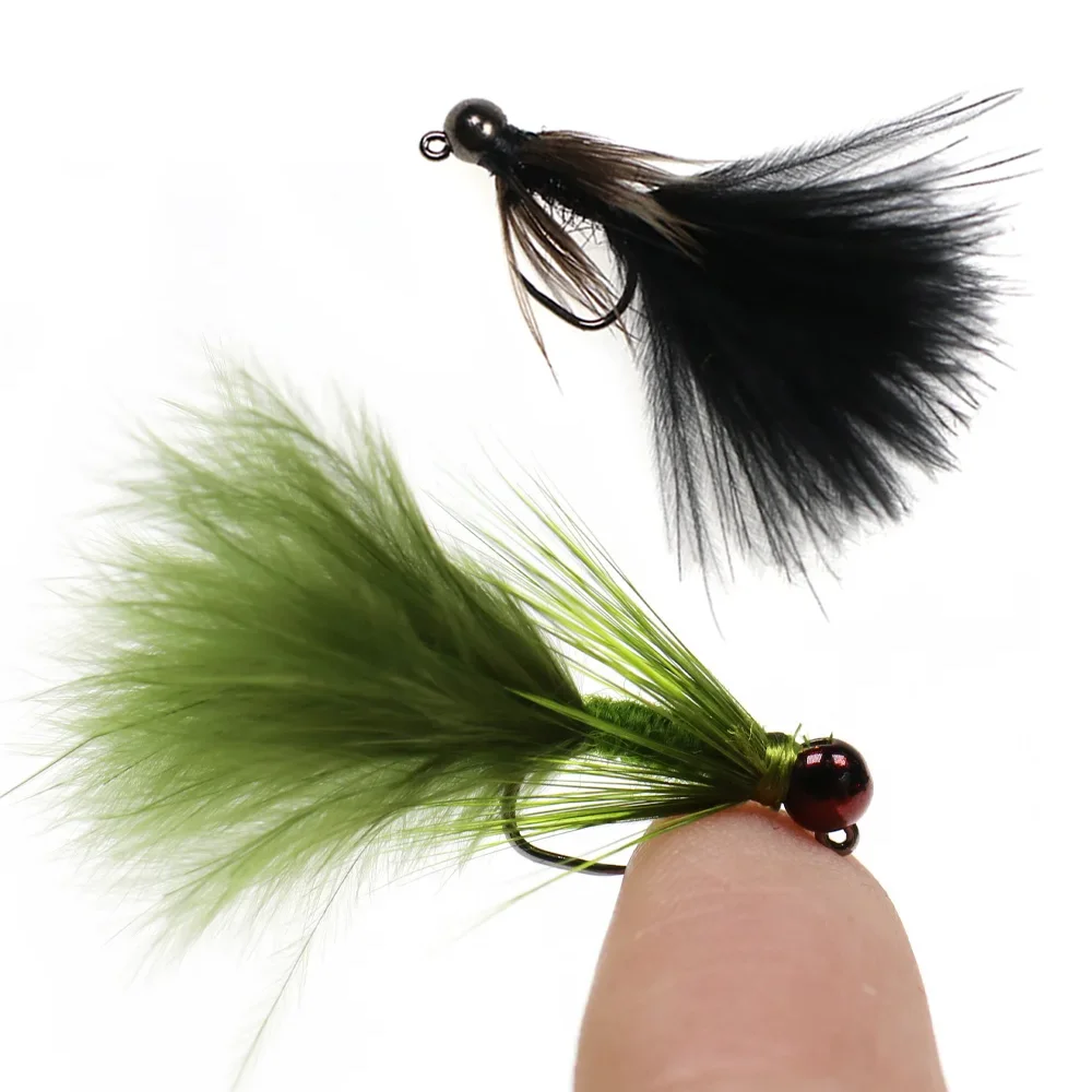 5pcs #12 Tungsten Bead Head Woolly Bugger Barbless Jig Nymph Streamers Fly for Trout Salmon Pike Bass Fishing Lure Baits