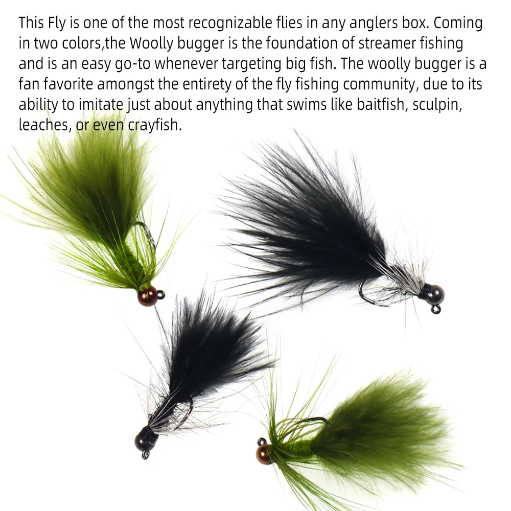 5pcs #12 Tungsten Bead Head Woolly Bugger Barbless Jig Nymph Streamers Fly for Trout Salmon Pike Bass Fishing Lure Baits