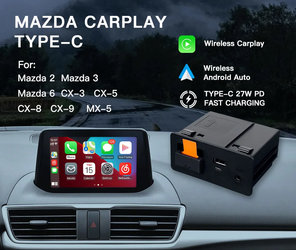 TYPE-C For Mazda P2.1 Wired or P3.1 Wireless carplay Android Auto adapter Demio Miata USB HUB 2 3 6 CX3 CX5 CX8 CX9 Retrofit Kit