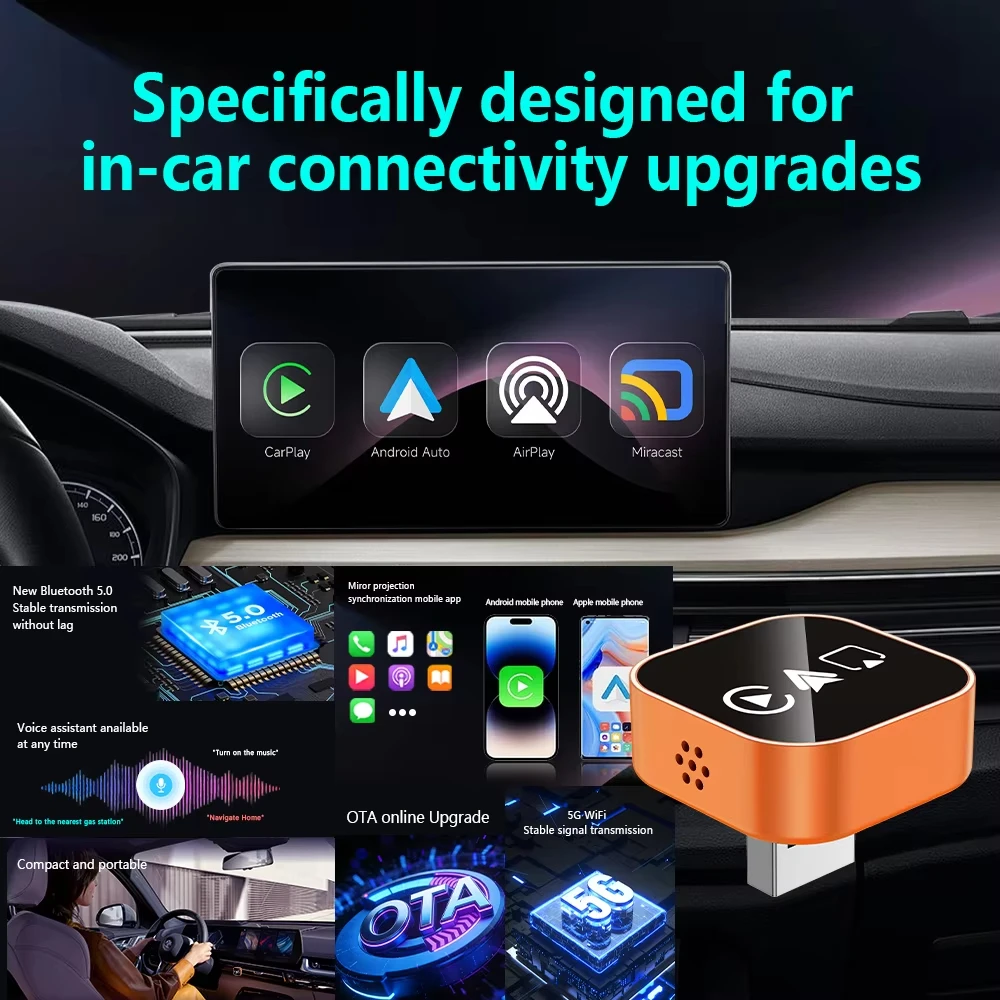 2026 Upgrade 4 In1 Wired to Wireless CarPlay Android Auto AirPlay Mirror Link Stable Bluetooth Adapter For Audi Benz Toyota VW