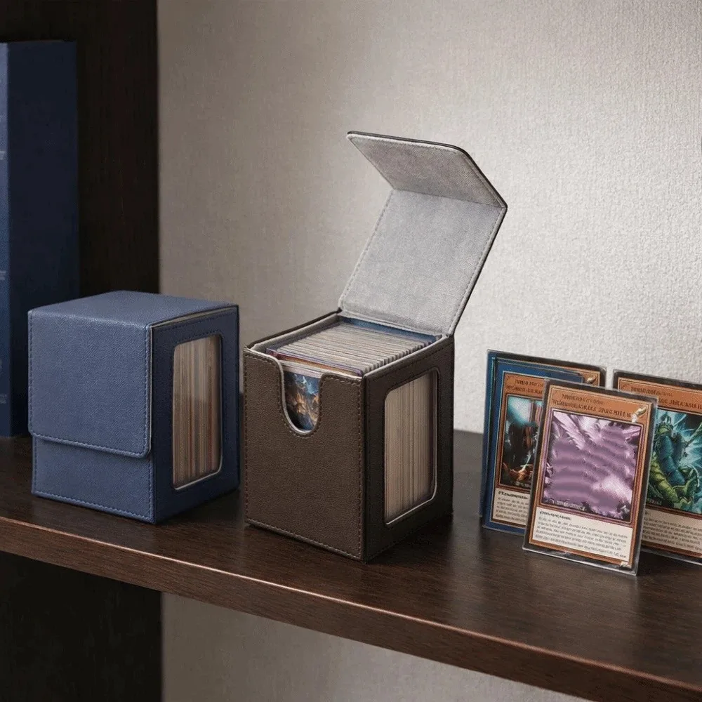 PU Window Collection Box Magnetic Closure Stain-resistant Trading Card Storage Box Moisture-proof with Lid Card Deck Box