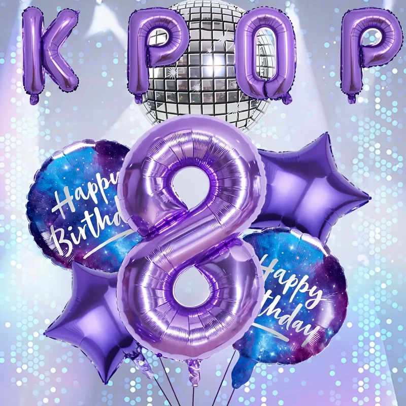 10pcs Purple Kpop Theme Birthday Foil Balloon Set 32 Inch Number 0-9 Balloon Birthday Party Decorations Anniversary Celebrations
