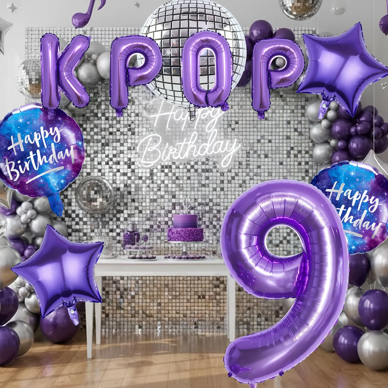 10pcs Purple Kpop Theme Birthday Foil Balloon Set 32 Inch Number 0-9 Balloon Birthday Party Decorations Anniversary Celebrations