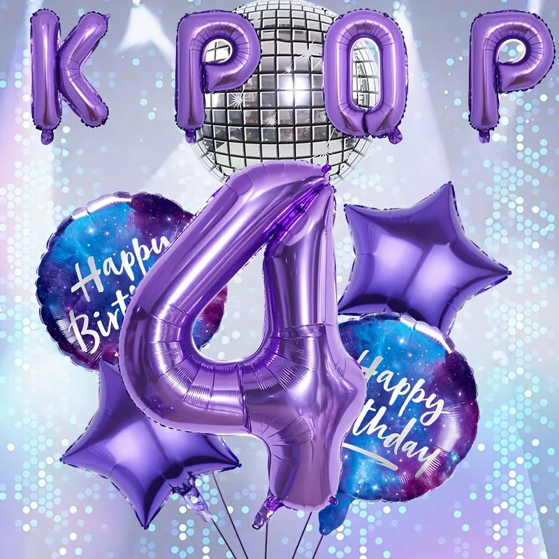 10pcs Purple Kpop Theme Birthday Foil Balloon Set 32 Inch Number 0-9 Balloon Birthday Party Decorations Anniversary Celebrations