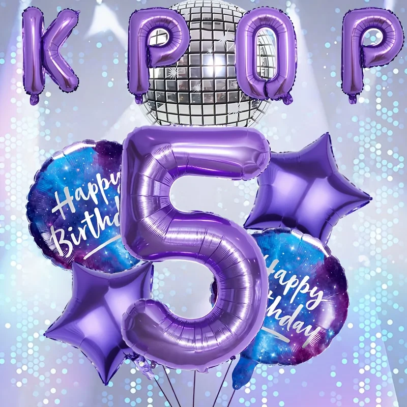 10pcs Purple Kpop Theme Birthday Foil Balloon Set 32 Inch Number 0-9 Balloon Birthday Party Decorations Anniversary Celebrations