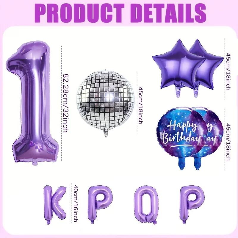 10pcs Purple Kpop Theme Birthday Foil Balloon Set 32 Inch Number 0-9 Balloon Birthday Party Decorations Anniversary Celebrations