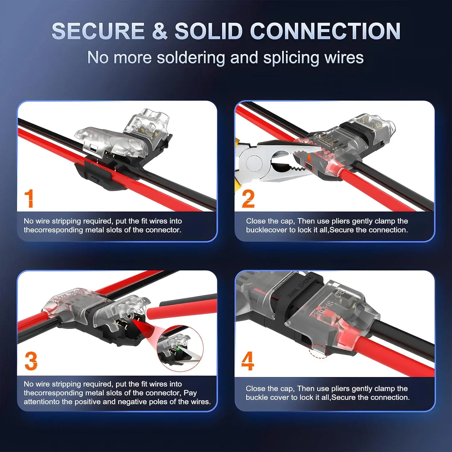 10/12/24 PCS Low Voltage Wire Connectors Solid Connection,T Tap Wire Connectors, T Type 2 Pins Wire Splice Connectors