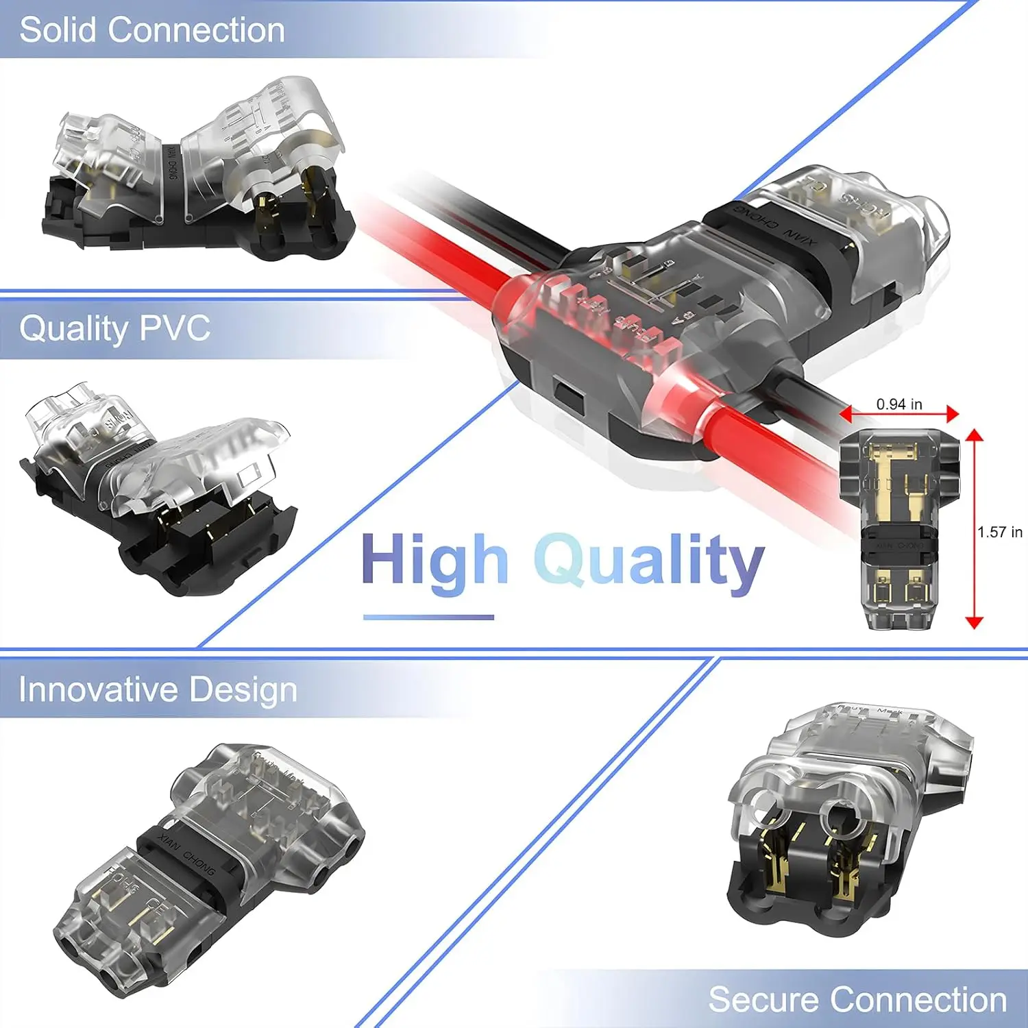 10/12/24 PCS Low Voltage Wire Connectors Solid Connection,T Tap Wire Connectors, T Type 2 Pins Wire Splice Connectors