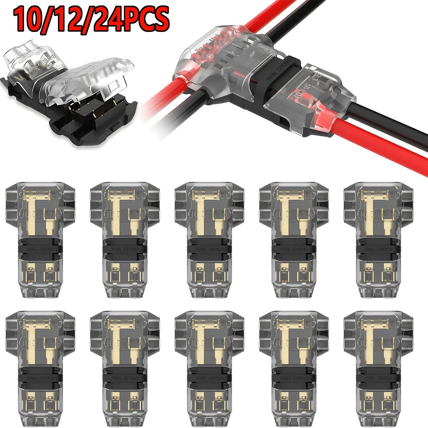 10/12/24 PCS Low Voltage Wire Connectors Solid Connection,T Tap Wire Connectors, T Type 2 Pins Wire Splice Connectors