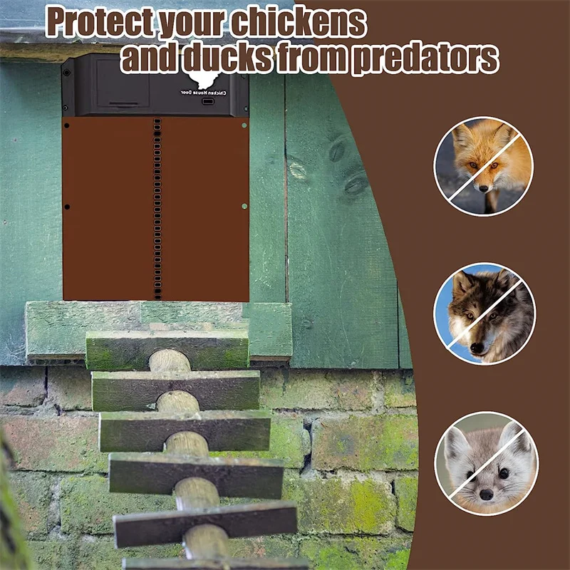 Automatic Chicken Coop Door Chicken House Door Light Sensor Farm Chicken Opener Pets Duck Cage Door Supplies Battery Powered