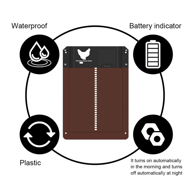 Automatic Chicken Coop Door Chicken House Door Light Sensor Farm Chicken Opener Pets Duck Cage Door Supplies Battery Powered