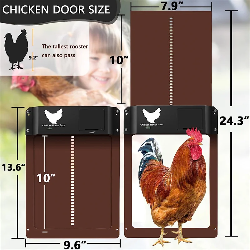 Automatic Chicken Coop Door Chicken House Door Light Sensor Farm Chicken Opener Pets Duck Cage Door Supplies Battery Powered