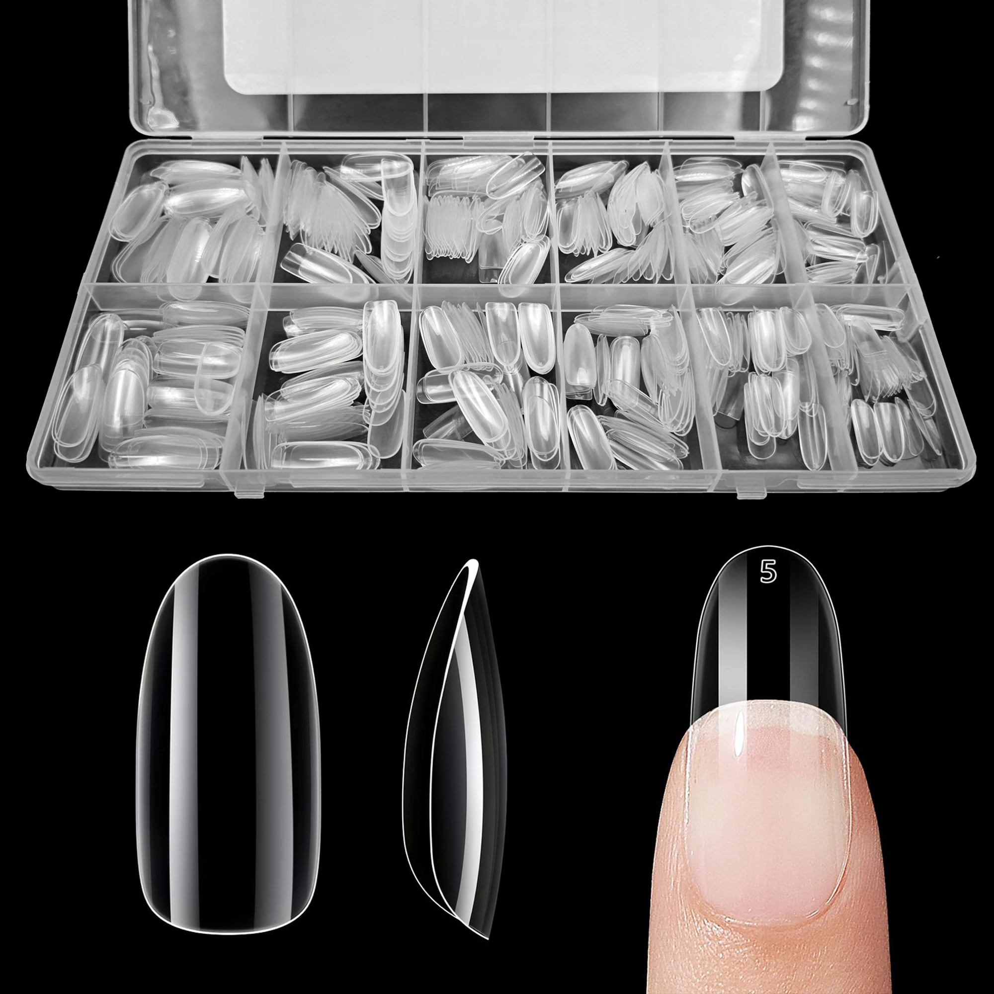 600pcs/box Clear Nail Tips Set, Medium/Long Coffin, Square, Almond, Stiletto, Oval, Round Shape, 10/12 Sizes, Press On Nails, Ma