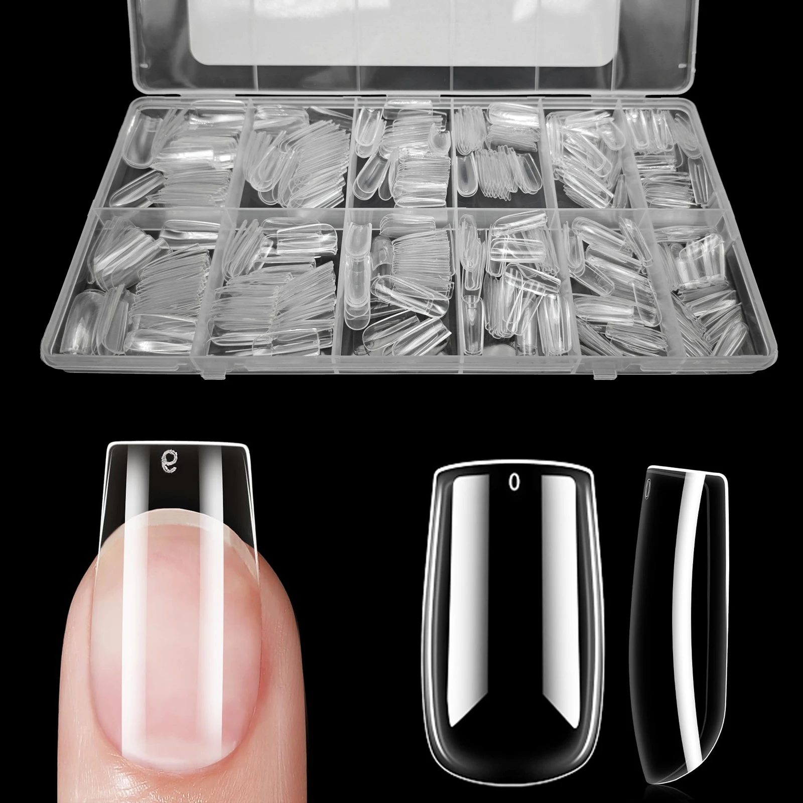 600pcs/box Clear Nail Tips Set, Medium/Long Coffin, Square, Almond, Stiletto, Oval, Round Shape, 10/12 Sizes, Press On Nails, Ma