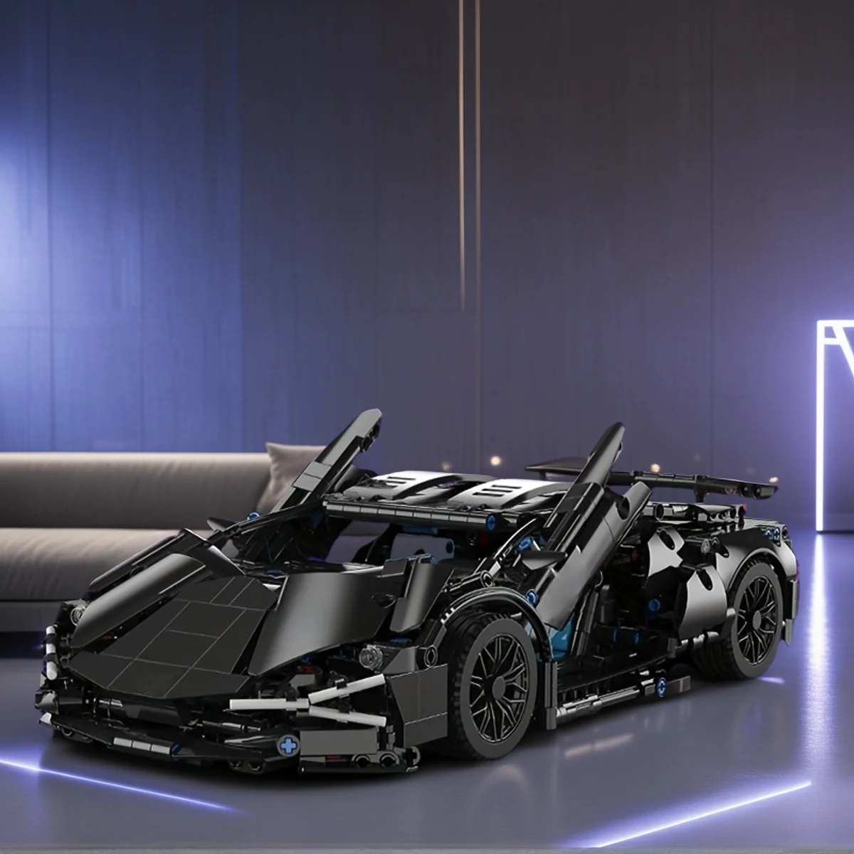 1:14 Black Sports Car Building Blocks Set 1000PCS+, Suitable for 14+, Educational Assembled Model, Home Decoration & Gift