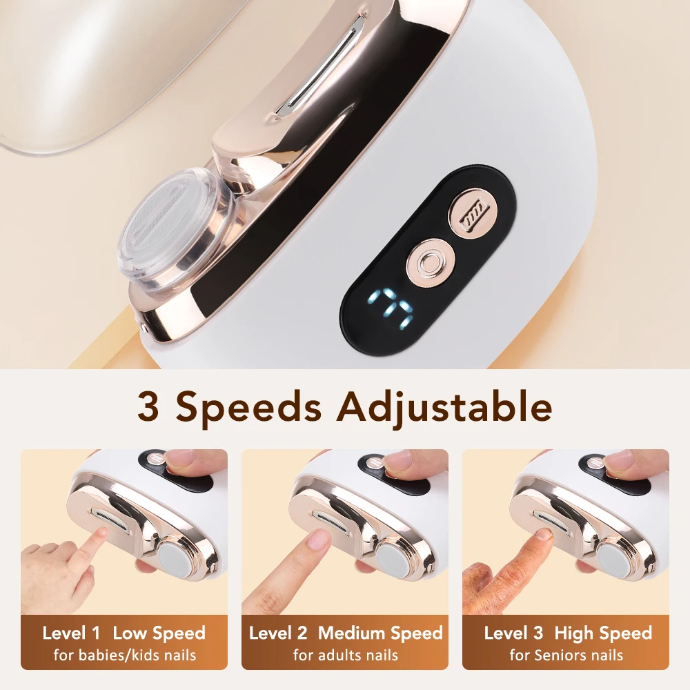 2 in 1 Multi-functional Electric Nail Clipper 3-Speed Nail Polishing Auto Nail Trimmer Scissor File with Light for Kids Adult