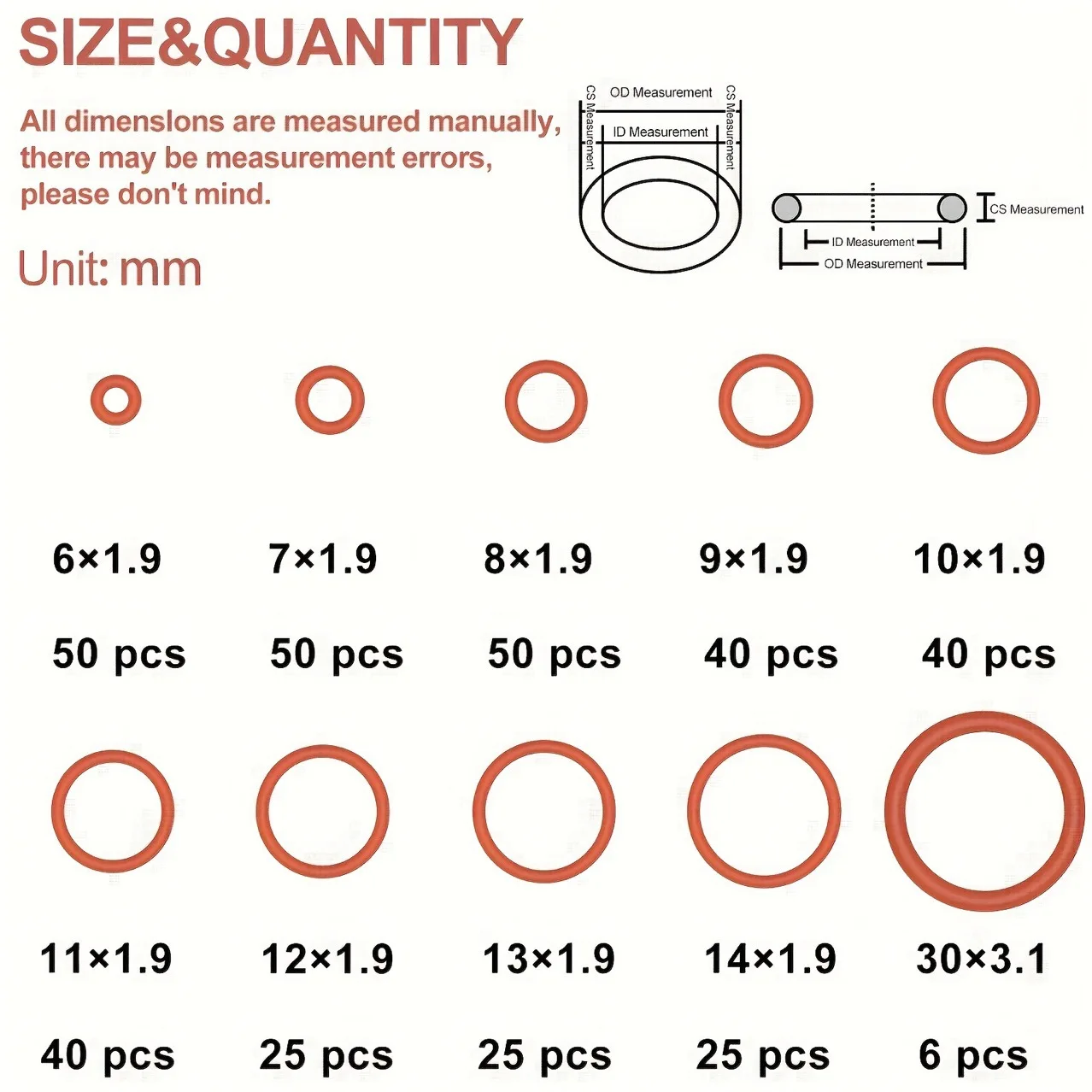 702/351pcs Silicone O-ring Set 10 Sizes Oil Heat Resistant Suitable For Cars Pipelines Circular rubber Sealing Ring Gasket Pad