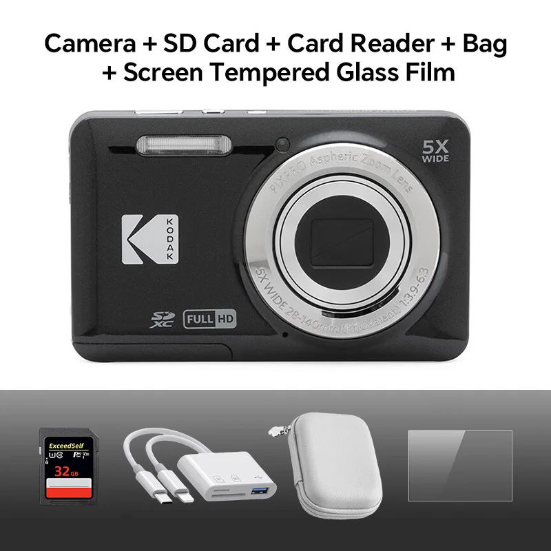 Original KODAK PIXPRO FZ55 Digital Camera 16MP 5X Zoom 1080P Vlogging Compact Point & Shoot with 32GB SD Card Case Gift Kit