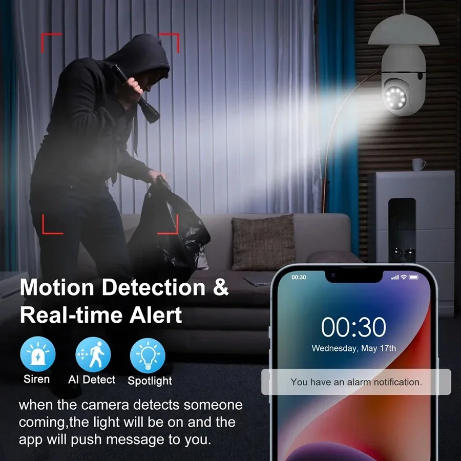 Bulb E27 Surveillance Camera Full Color Night Vision Automatic Human Tracking Zoom Indoor Security Monitor Wifi Miini IP Camera