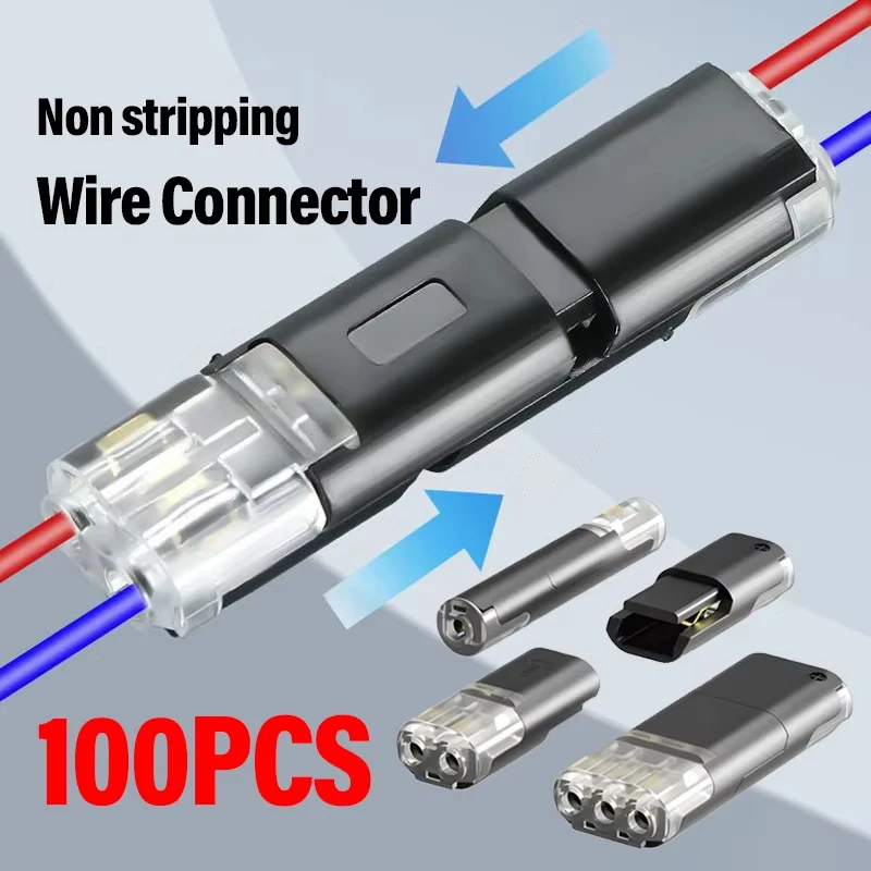 100pcs Electric Wire Connector No Strip Quick Dual Line Cable Interconnection Detachable Automotive Terminal Plug