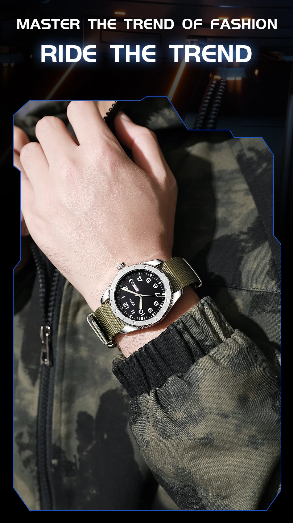 2026 TPW 40mm Field Watch - Easy Reading Fabric Strap Quartz Movement with Luminous Rotating Bezel Date & Day Functions