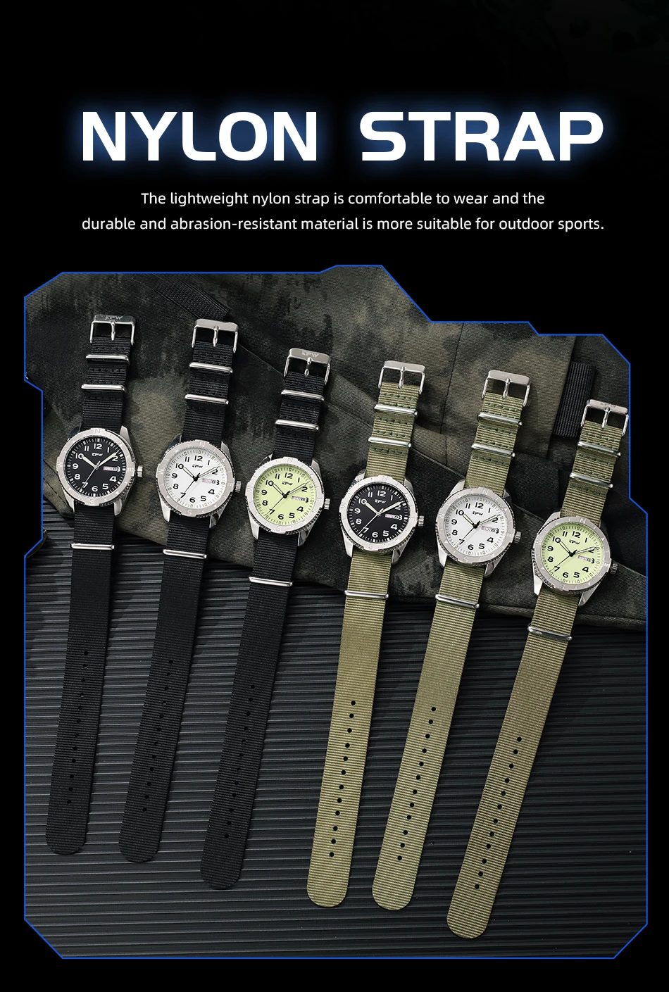 2026 TPW 40mm Field Watch - Easy Reading Fabric Strap Quartz Movement with Luminous Rotating Bezel Date & Day Functions