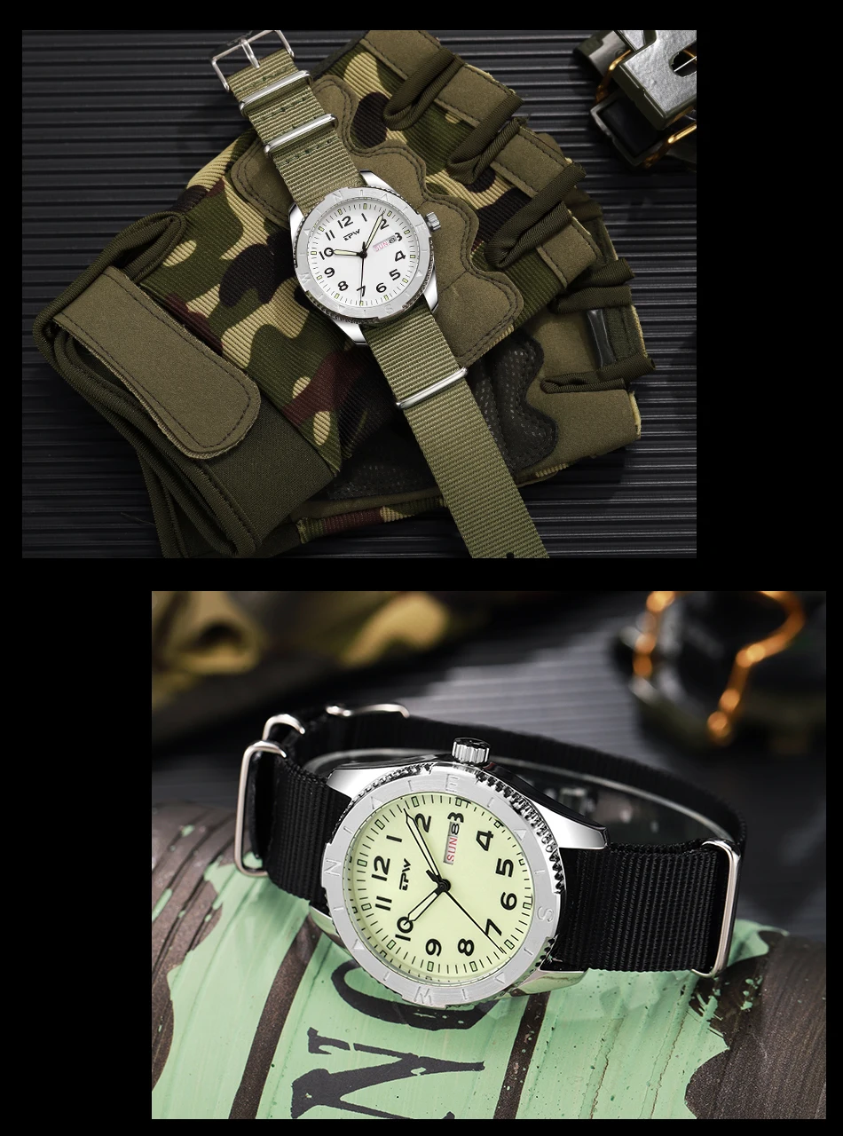 2026 TPW 40mm Field Watch - Easy Reading Fabric Strap Quartz Movement with Luminous Rotating Bezel Date & Day Functions